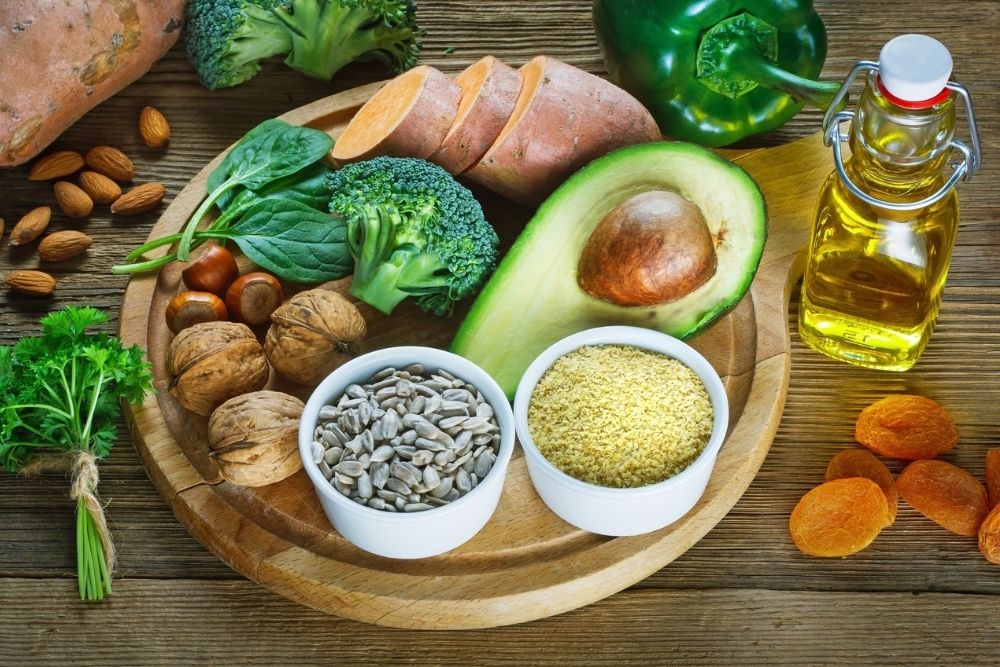 Foods rich in vitamin E like nuts, seeds and avocado