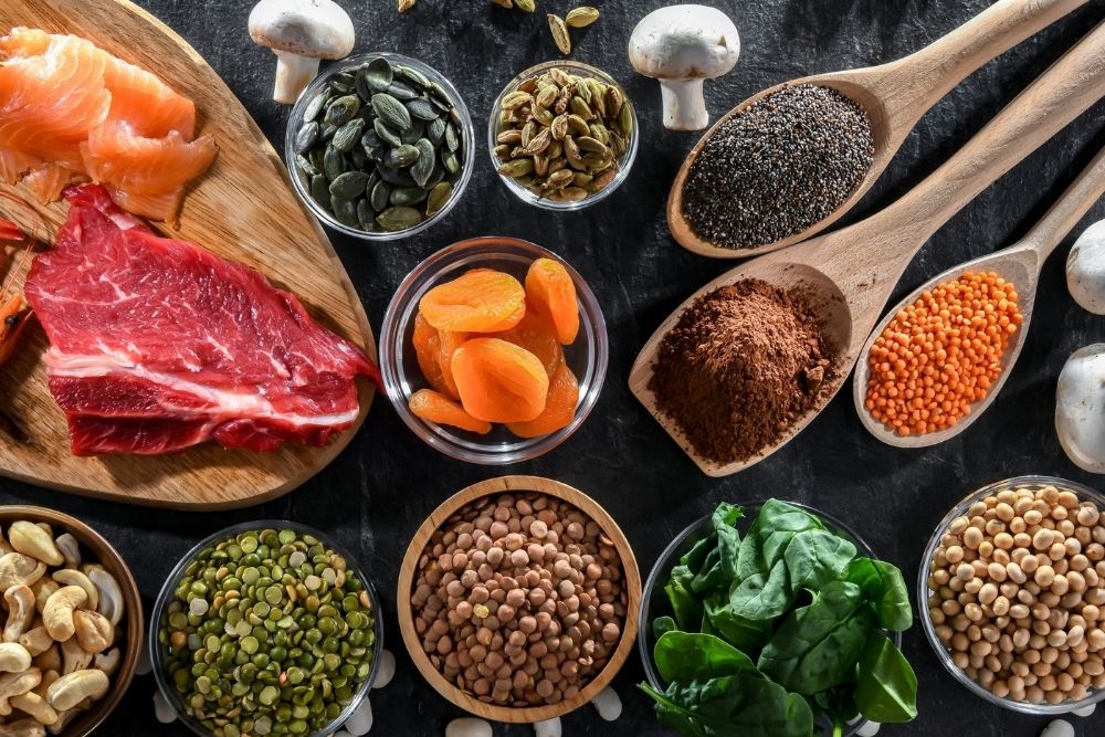 Zinc rich foods including seeds, nuts, meat and shellfish